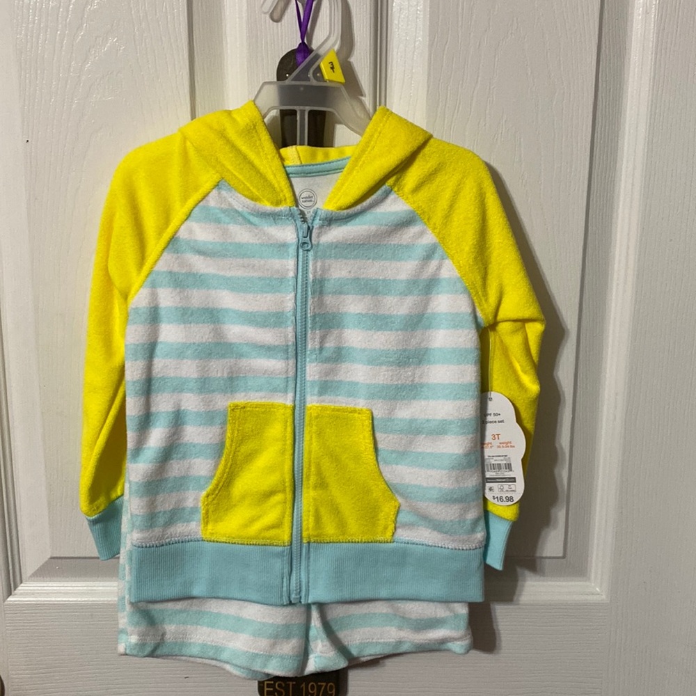 Wonder Nation baby and toddler French Terry Swim Cover Up 2 piece set; size 3T
